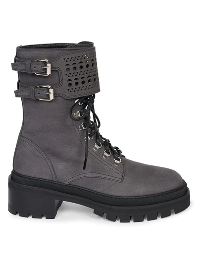 Shop Alaïa Leather Combat Boots In Cendre
