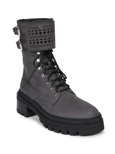 Shop Alaïa Leather Combat Boots In Cendre