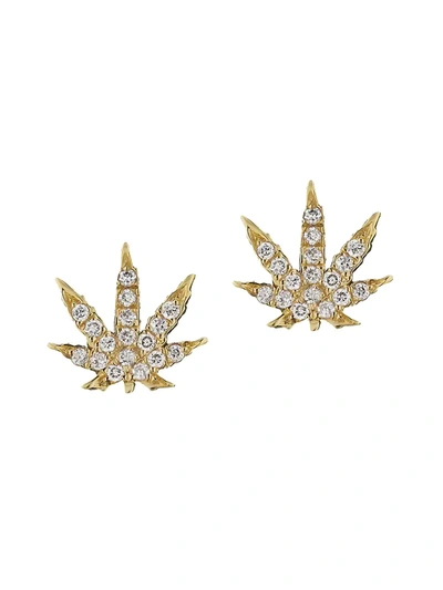 Shop Sorellina Women's 18k Yellow Gold & Diamond Cannabis Stud Earrings