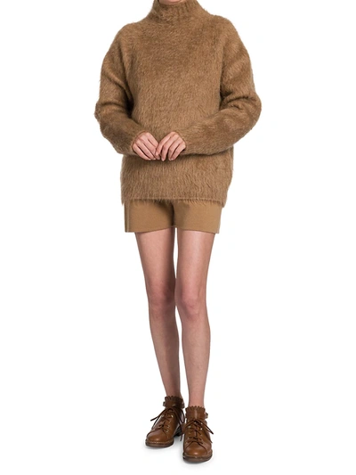 Shop Max Mara Acro Wool & Cashmere Blend Shorts In Camel