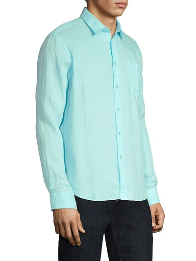 Shop Vilebrequin Men's Caroubis Linen Button-down Shirt In Bleu De Mer