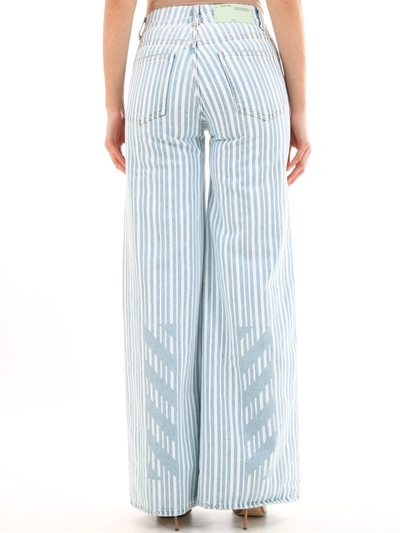 Shop Off-white Striped Palazzo Pants In Light Blue