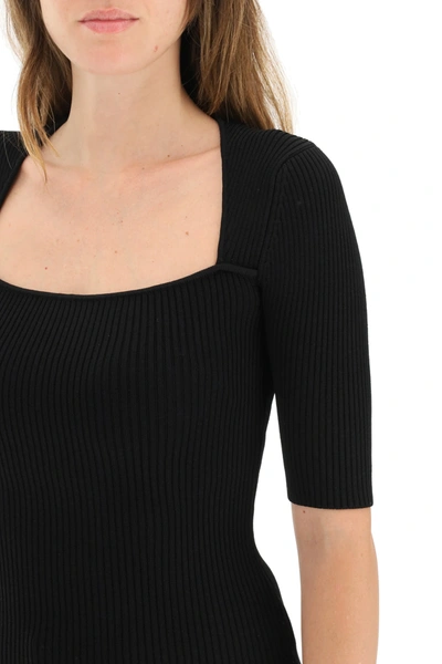 Shop Ganni Ribbed Knit Top In Black