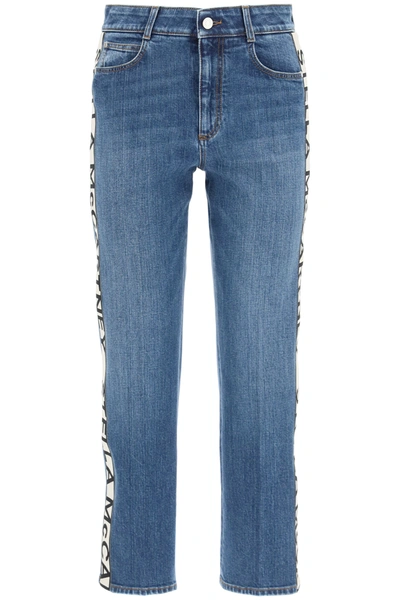 Shop Stella Mccartney Rise Cropped Jeans With Monogram Bands In Blue