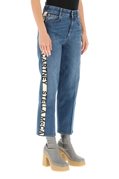Shop Stella Mccartney Rise Cropped Jeans With Monogram Bands In Blue