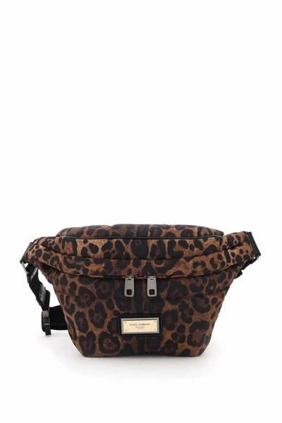 Shop Dolce & Gabbana Leopard-print Nylon Beltbag In Brown,black