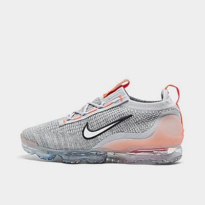 Shop Nike Men's Air Vapormax 2021 Flyknit Running Shoes In Grey Fog/white/bright Mango/anthracite