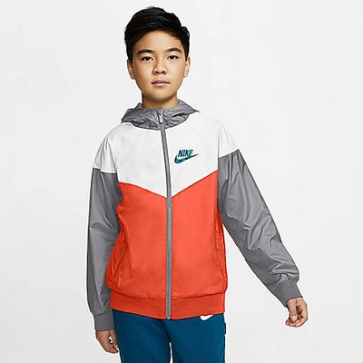 Shop Nike Boys' Sportswear Windrunner Jacket In Turf Orange/white/wolf Grey/aquamarine