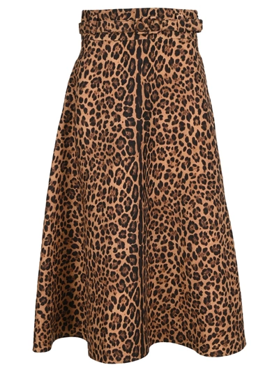 Shop Valentino Crepe Couture Skirt With Animalier Print In Brown Leopard Print