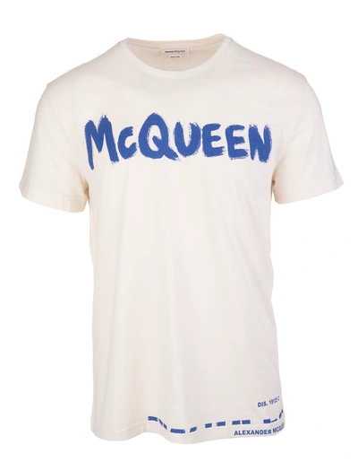 Shop Alexander Mcqueen Man Ivory Mcqueen Graffiti T-shirt In Cream/mix