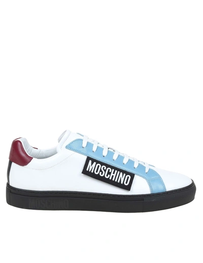 Shop Moschino Leather Sneakers With Logo In Fantasy