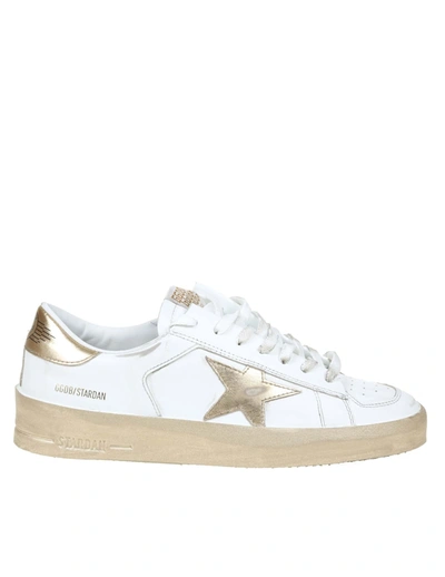 Shop Golden Goose Stardan Sneakers In Leather In White/gold