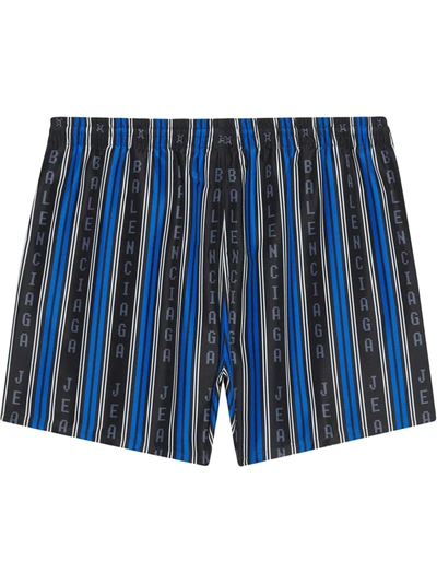 Shop Balenciaga Logo Striped Swim Shorts In Blau