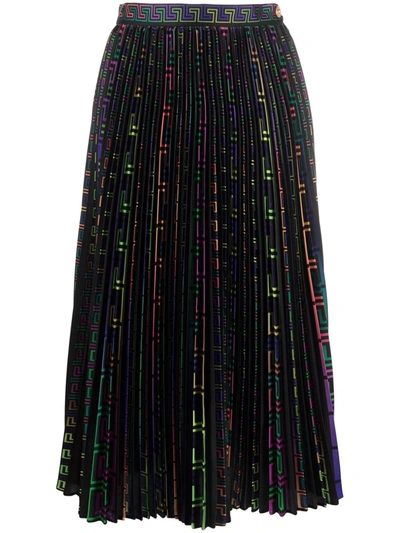 Shop Versace Greca-pattern Pleated Skirt In Schwarz