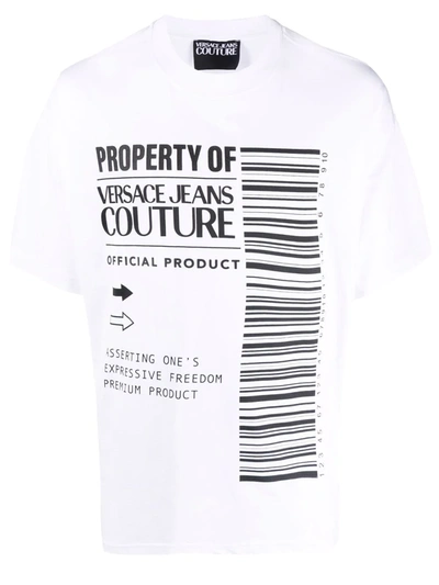 Shop Versace Jeans Couture Logo-print Cotton T-shirt In Weiss