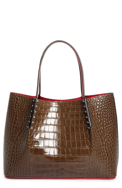 Shop Christian Louboutin Small Cabarock Croc Embossed Calfskin Leather Tote In Silex