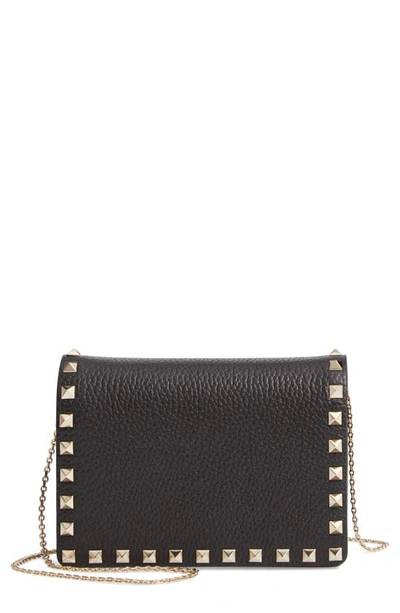 Shop Valentino Rockstud Leather Pouch Wallet On A Chain In Black