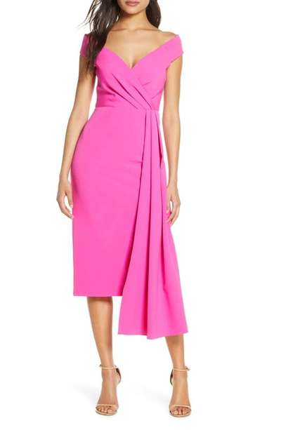 Shop Eliza J Off The Shoulder Midi Dress In Fuchsia