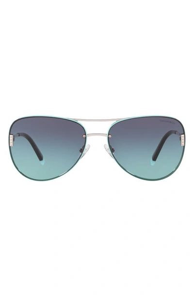 Shop Tiffany & Co 62mm Aviator Sunglasses In Silver/ Azure/ Blue Gradient