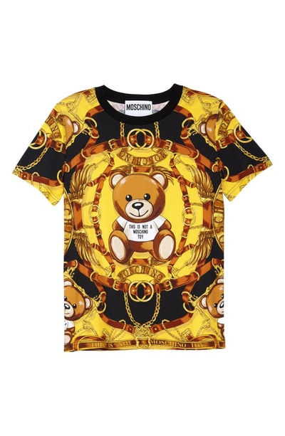 Shop Moschino Teddy Scarf Print Graphic Tee In Fantasy Print Yellow