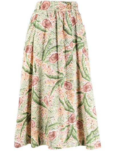 Pre-owned Hermes 1980s  Leaf-print Midi Skirt In 绿色