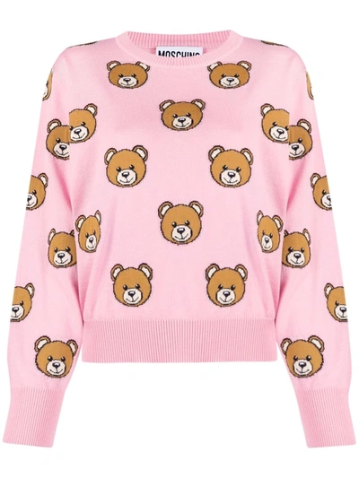 Shop Moschino Teddy Bear-intarsia Jumper In 粉色
