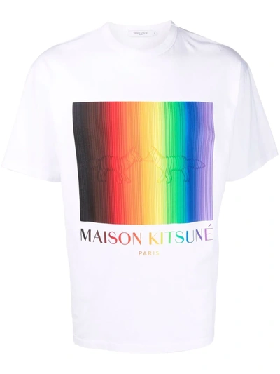 Shop Maison Kitsuné Logo-print Short-sleeved T-shirt In 白色