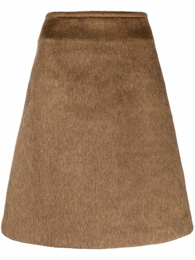 Shop Bottega Veneta A-line Wool-blend Skirt In 褐色