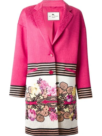 Etro Floral And Stripe Print Coat - Pink