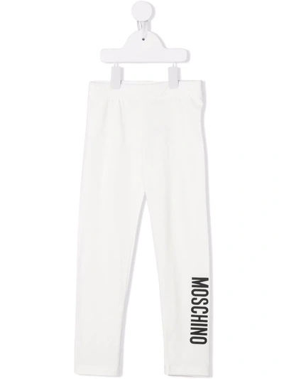 Shop Moschino Logo-print Stretch-cotton Leggings In 白色