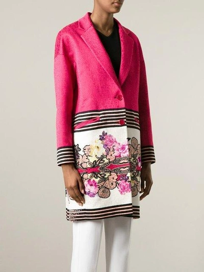 Shop Etro Floral And Stripe Print Coat - Pink