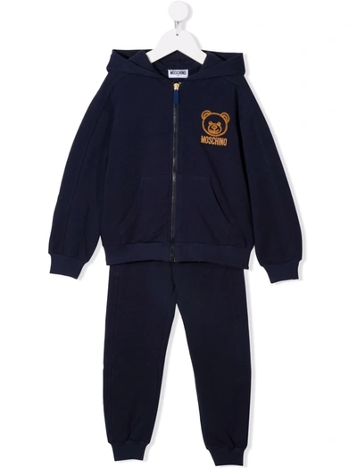 Shop Moschino Embroidered-teddy Tracksuit Set In 蓝色