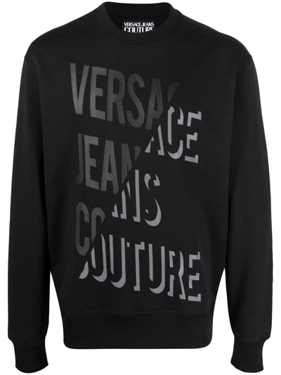 Shop Versace Jeans Couture Logo-print Cotton Sweatshirt In 黑色