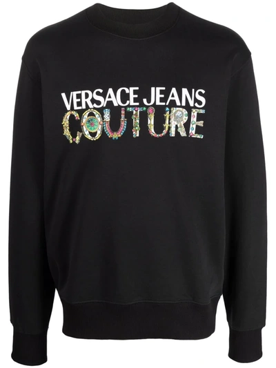 Shop Versace Jeans Couture Logo-print Cotton Sweatshirt In 黑色
