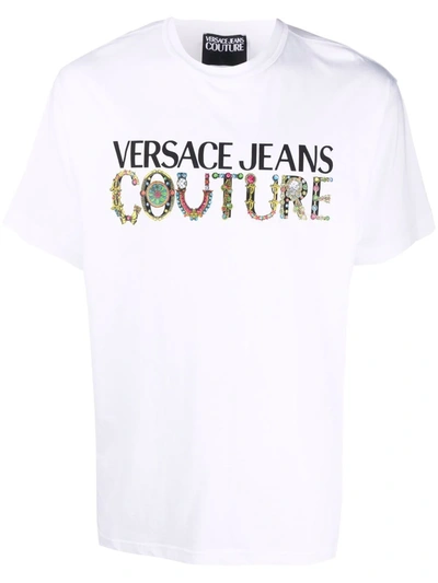 Shop Versace Jeans Couture Logo-print Cotton T-shirt In 白色
