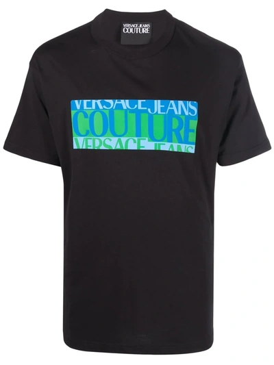 Shop Versace Jeans Couture Logo-print Cotton T-shirt In 黑色