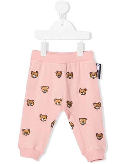 Shop Moschino Teddy Bear-embroidered Track Trousers In 粉色
