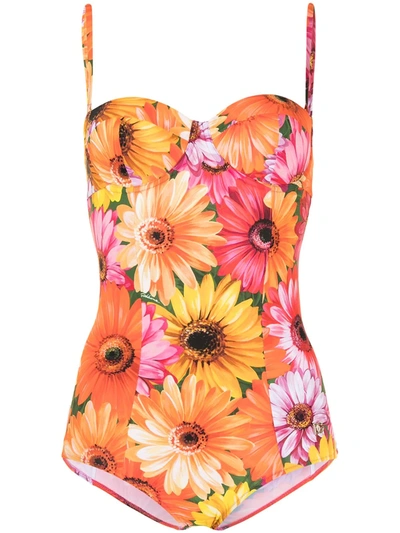 Shop Dolce & Gabbana Floral-print Swimsuit In Multicolour
