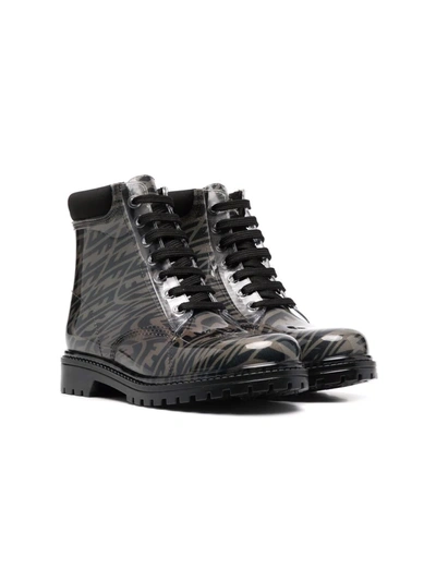 Shop Fendi Teen Ff Vertigo-motif Boots In Brown