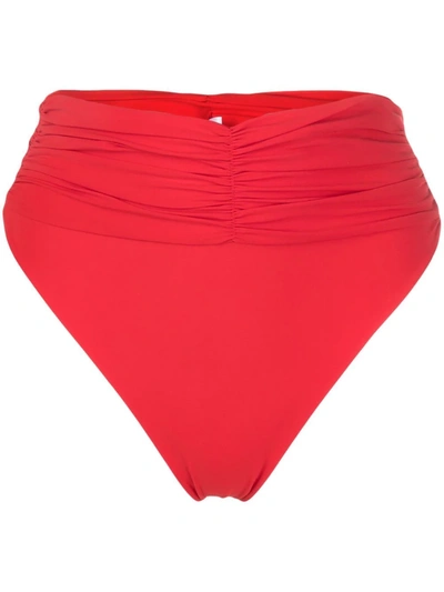 Shop Magda Butrym High-waisted Ruched Bikini Bottoms In Red
