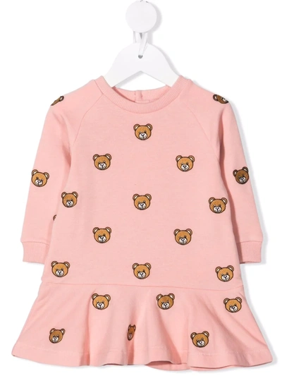 Shop Moschino Embroidered Teddy Bear Sweatshirt Dress In Pink