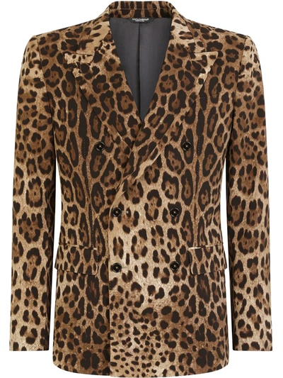 Shop Dolce & Gabbana Sicilia-fit Leopard-print Double-breasted Blazer In Brown