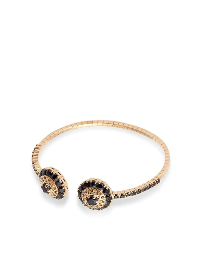 Shop Dolce & Gabbana 18kt Yellow Gold Family Rosette Motif Black Sapphire Cuff