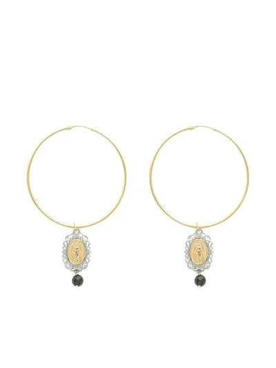 Shop Dolce & Gabbana 18kt Yellow Gold Sapphire Coin Hoop Earrings