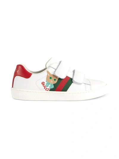 Shop Gucci Ace Cat Detail Sneakers In White