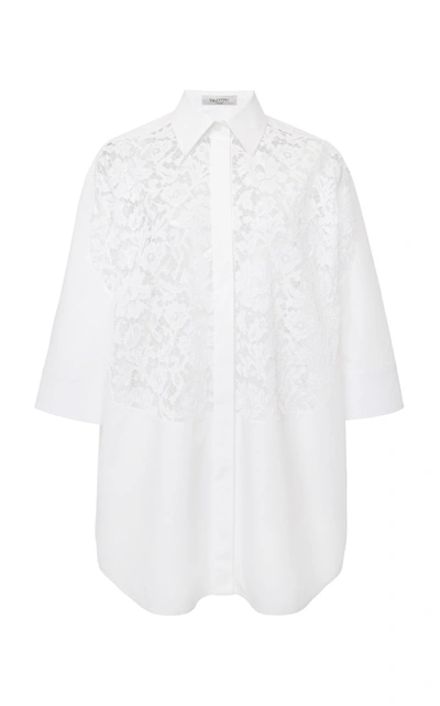 Shop Valentino Women's Lace-trimmed Cotton Shirt In White