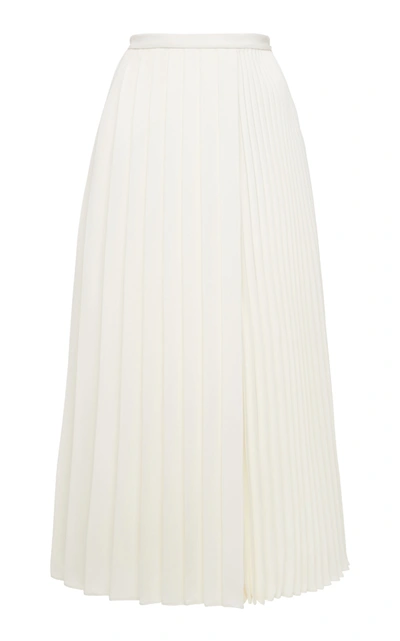 Shop Valentino Women's Pleated Crepe Midi Skirt In Ivory