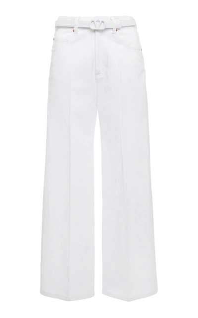 Shop Valentino Women's Belted Rigid High-rise Cropped Wide-leg Jeans In White