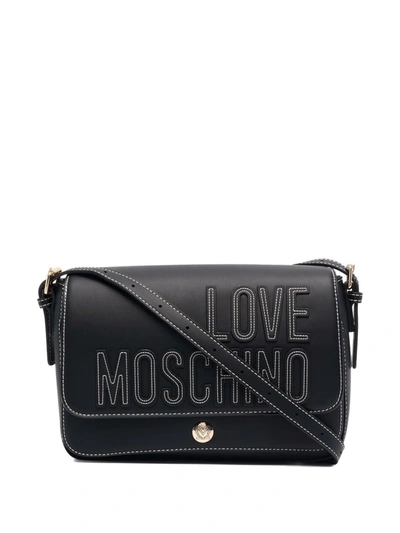 Shop Love Moschino Logo-embroidered Shoulder Bag In Schwarz