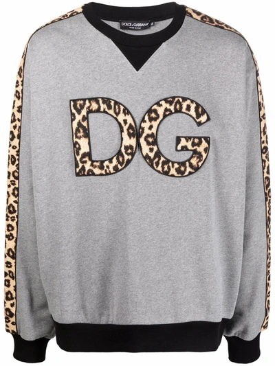 Shop Dolce & Gabbana Leopard-print Logo Patch Sweatshirt In Grau